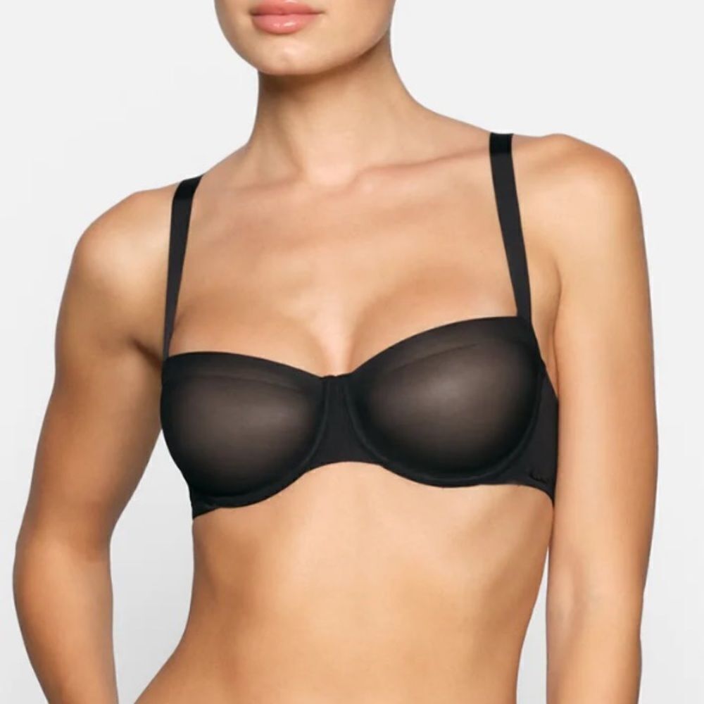 NWT SKIMS No Show Molded Unlined Balconette Sexy Sheer Lingerie In Onyx Black